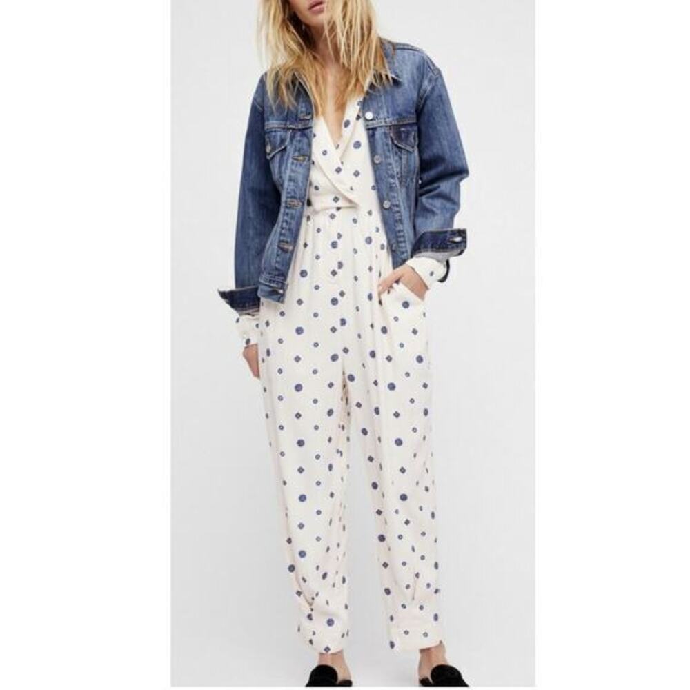FREE PEOPLE NWT Star Eyes Cream Long Sleeve Jumpsuit SMALL
